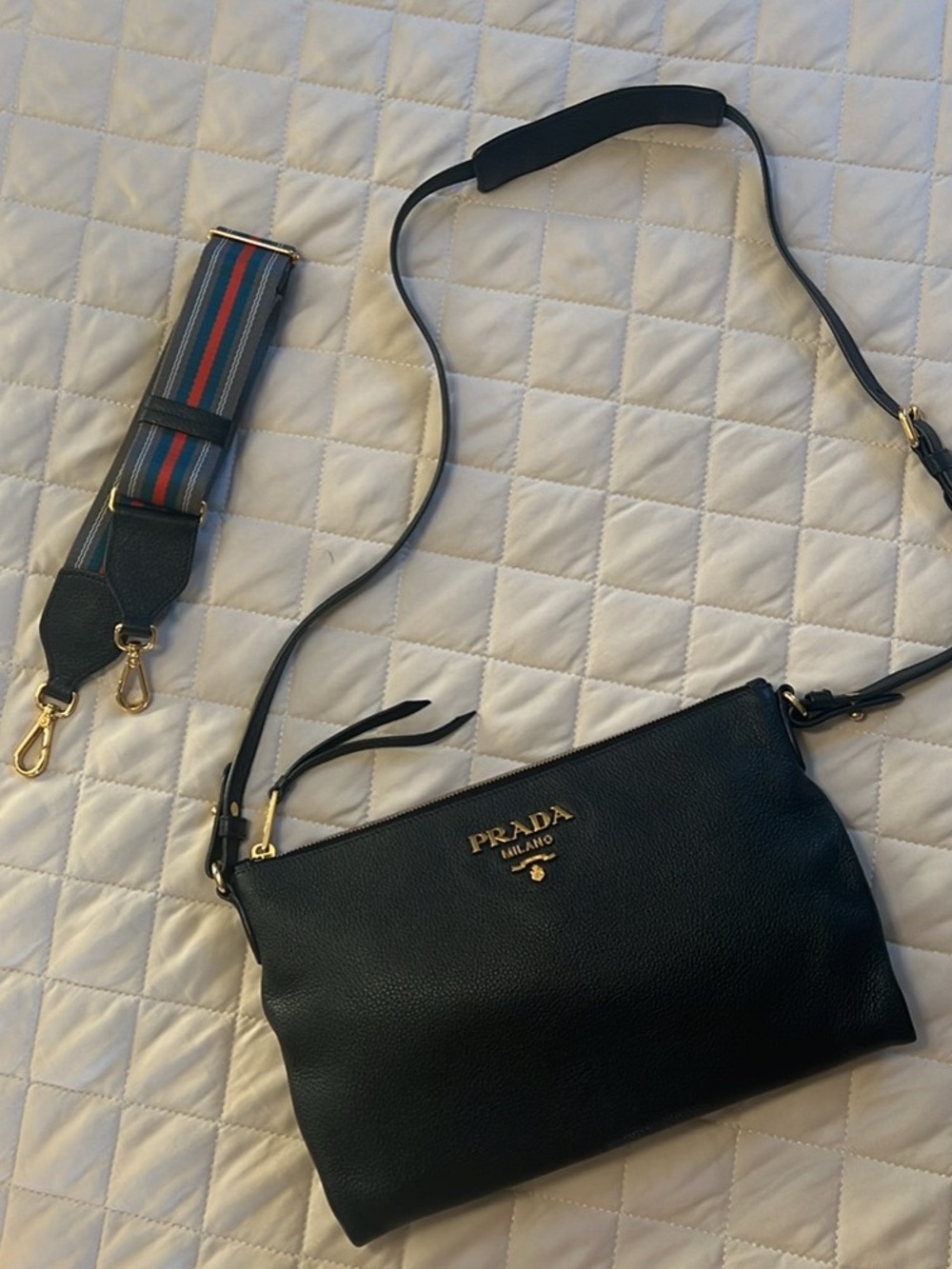 Prada Black & Gold Vitello Daino Crossbody Bag